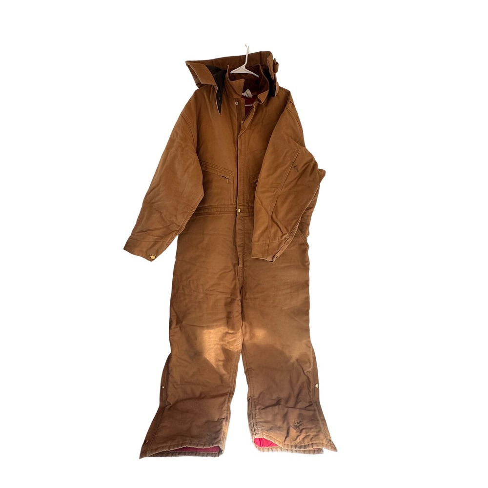 Vintage Carhartt Men 54 Short Insulated Duck Canvas Coveralls Brown Hooded Union